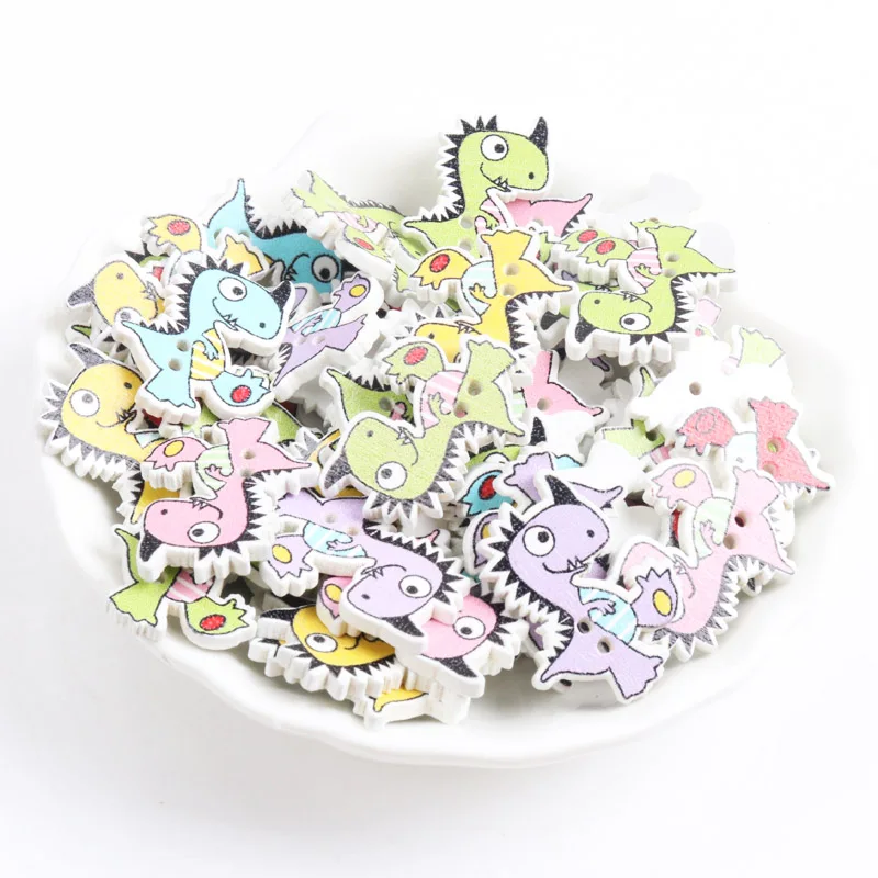 Деревянные пуговицы в форме мультяшного динозавра с животными 2 отверстия