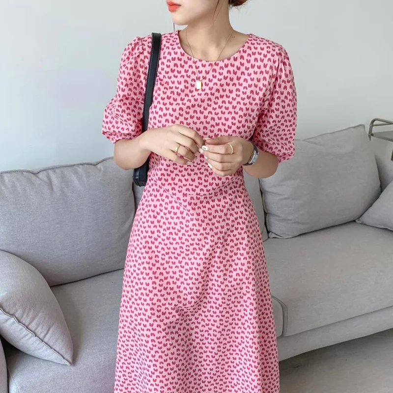 Женское платье с круглым вырезом длинным рукавом пузырьком и поясом|Женские