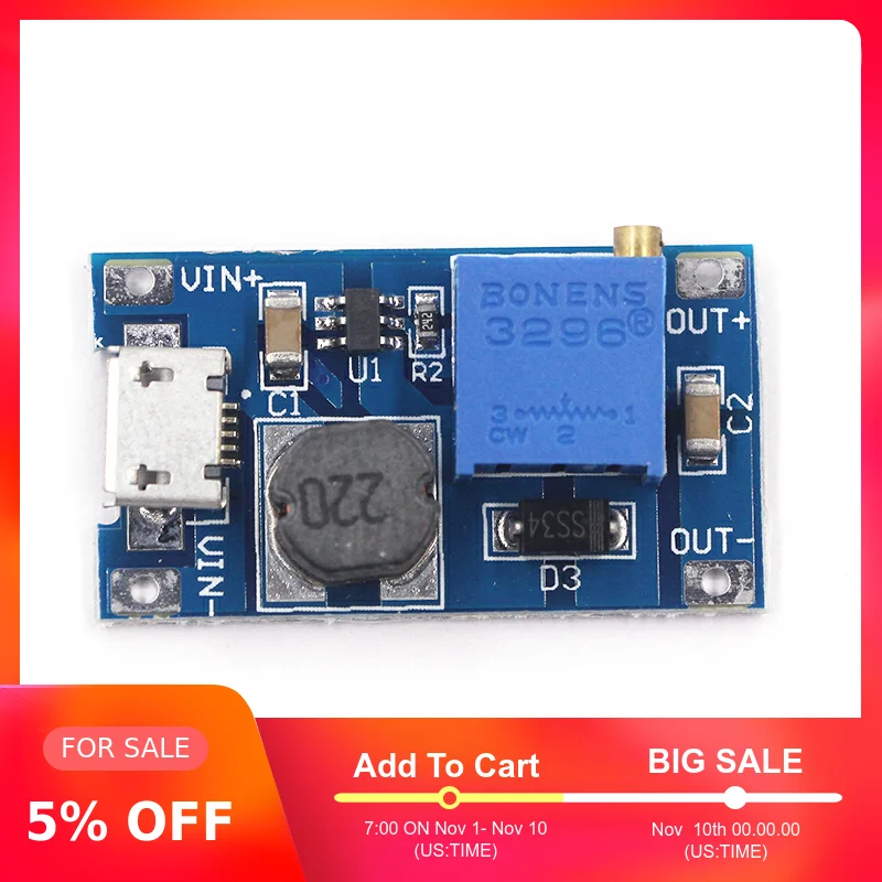 MT3608 DC-DC регулируемый Повышающий Модуль 2A повышение пластина Step Up Модуль с MICRO USB 2 V-24 V 5V 9V 12V 28V