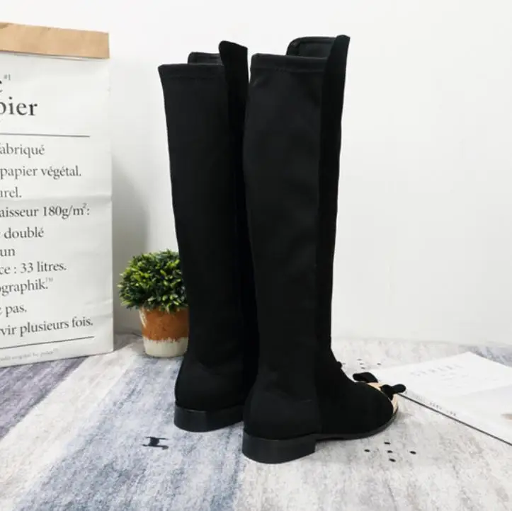 Bow Boots Women Winter Mujer Low Heels Shoes Cow Suede Boat Feminina Knee | Обувь