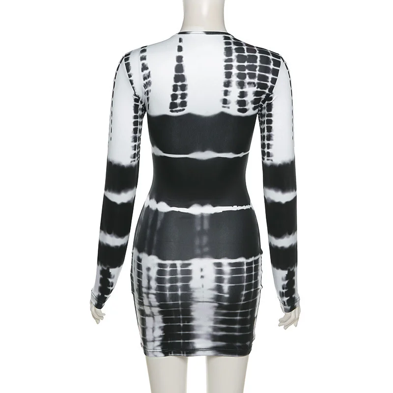 

Ladies Fashion Casual Long Sleeve O-Neck Slim Stretch Street Dress Women's New Autumn Print Stretch Tight-fitting Hip Dress
