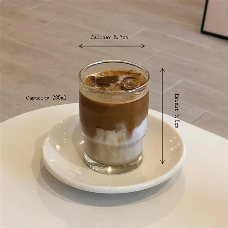 

Cutelife Korean Style Ins Coffee Cup Glass Cold Water Cup Milkshake Glass Ice American Latte Glass Soda Cup Drinking Shot Glass