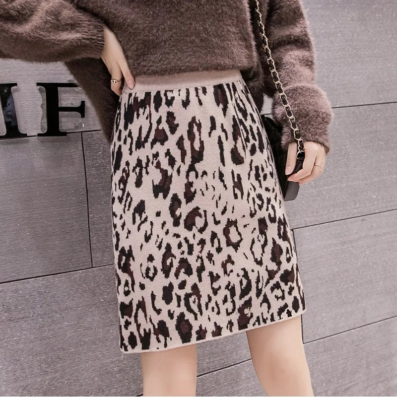 Осень-зима 2020, модные женские трикотажные юбки с высокой талией, юбка с леопардовым принтом, Повседневная теплая Женская прямая Сексуальная... от AliExpress WW