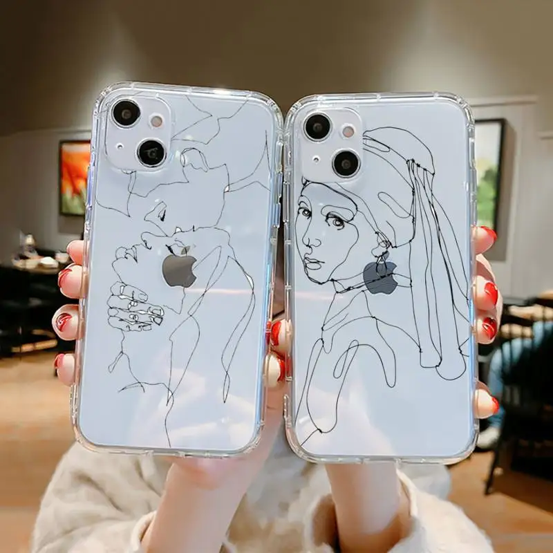 

Funny Face Abstract art line Cartoon Phone Case Transparent soft For iphone 12 11 13 7 8 6 s plus x xs xr pro max mini