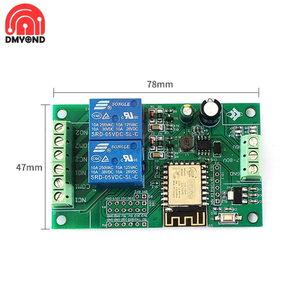 DC 5 В/8-80 в ESP8266 двойной модуль реле канала Wi-Fi ESP-12F макетная плата для IOT Smart Home Phone APP