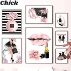 Девушка парфюм цветок помада высокий каблук настенная Картина на холсте скандинавские плакаты и принты настенные картины для модного магазина Декор