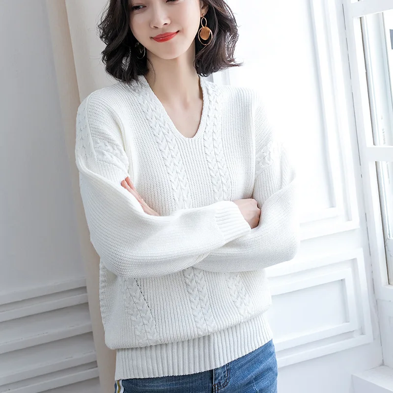 Модный осенне-зимний свитер 2 однотонных вязаных пуловера свободный Однотонный