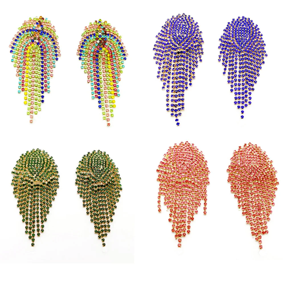 Стразы Кристалл Длинная кисточка серьги для женщин свадебные висячие украшения