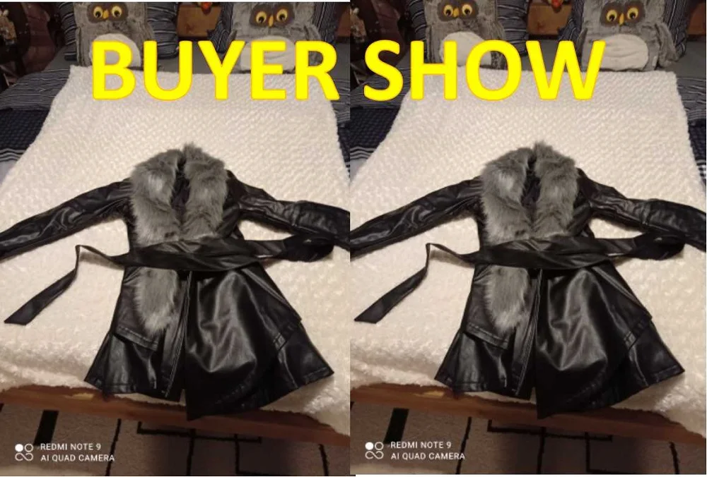 

Women Coat Plus Size Cotton Jacket Slim PU Fur Fox Fur Collar Female Winter Warm Coat Bow Female Coat Fur Collar Coat