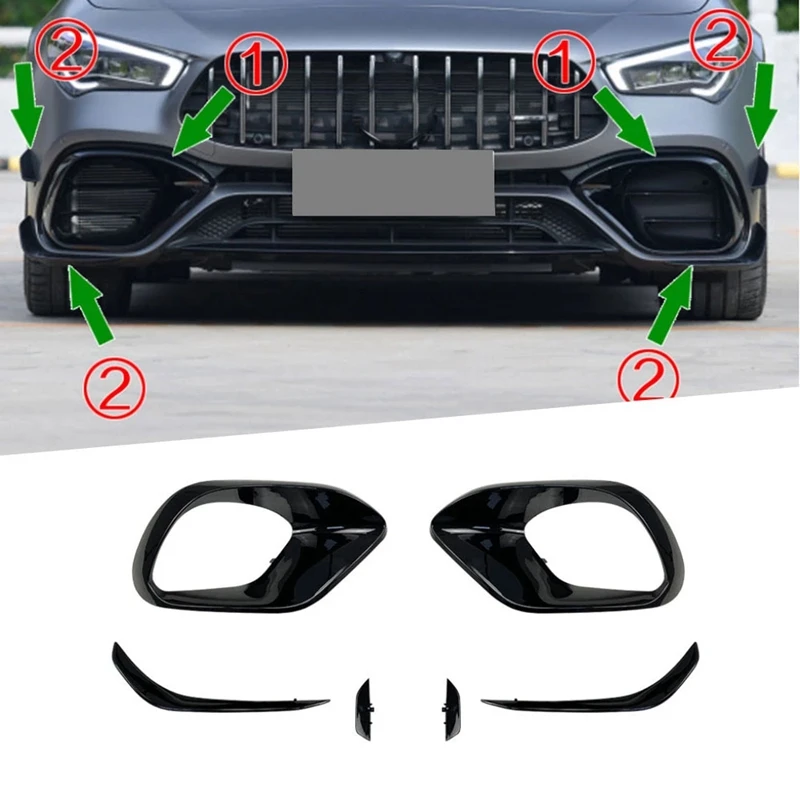 

Car Front Bumper Lip Air Vent Fog Lamp Covers Trims Fins Splitters for Mercedes Benz W118 C118 CLA45 AMG 2020+