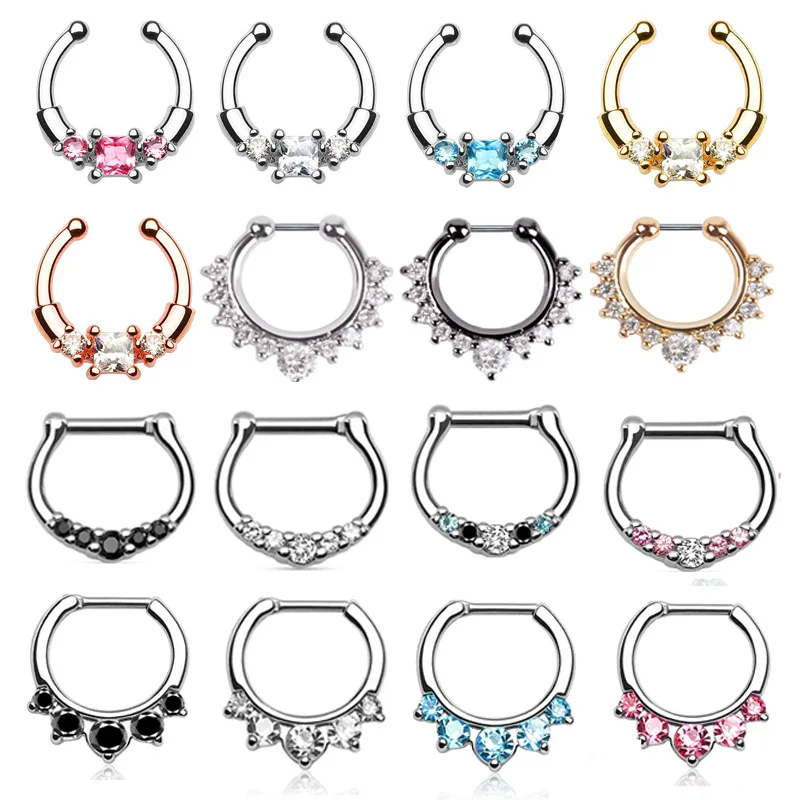 U образное кольцо для пирсинга носа из нержавеющей стали с фианитами|Украшения