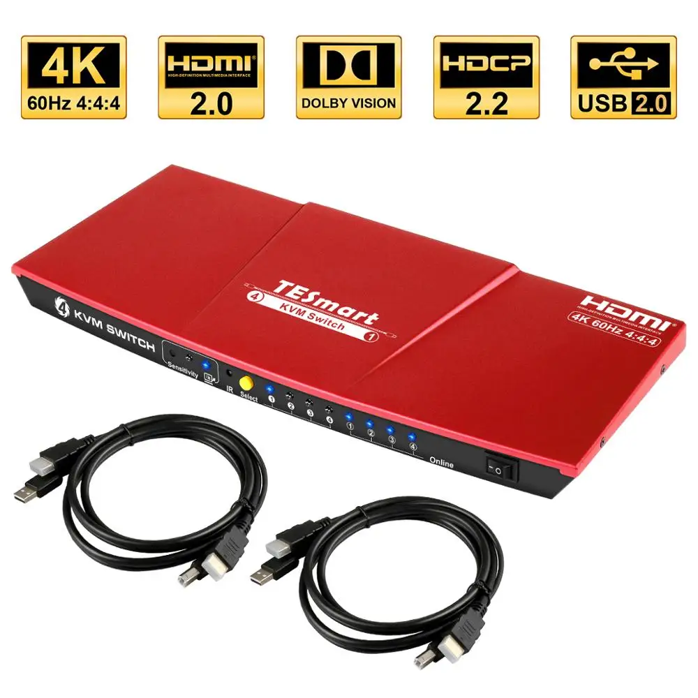 

KVM Switch 4K@60Hz Ultra HD High Quality USB KVM Switcher 4 Port PCs Sharing 4 Devices Support HDR 10 and Dolby Vision