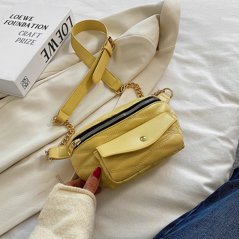 

PU Leather Diamond Lattice Female Shoulder Crossbody Bags Luxury Chains Bag Retro Chest Bag Fashion Casual Women Bag Shoulder