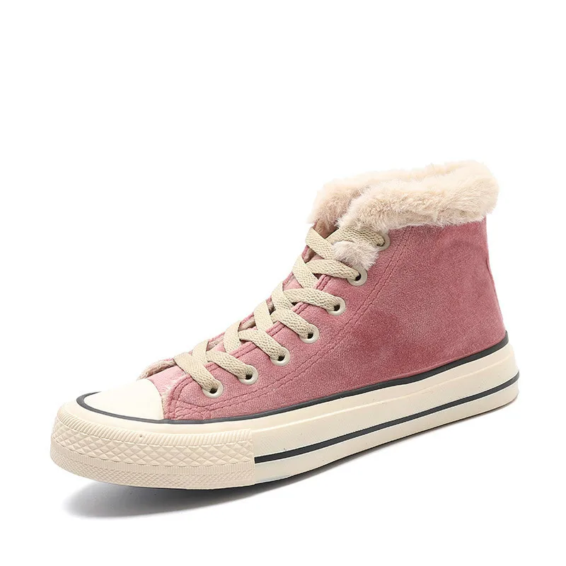 

Winter Shoes Women Fashion Platform Sneakers Trending Female Solid Color Short Plush Black Pink High Top Winter Sneakers N-72