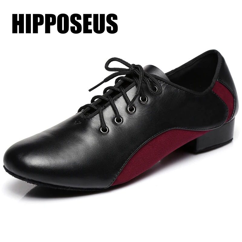 

Hipposeus Men Women Dance-Shoes Latin Modern Leather Ballroom Dance Shoes Girls Tango Boys Soft Bottom Salsa Dancing Shoes Black
