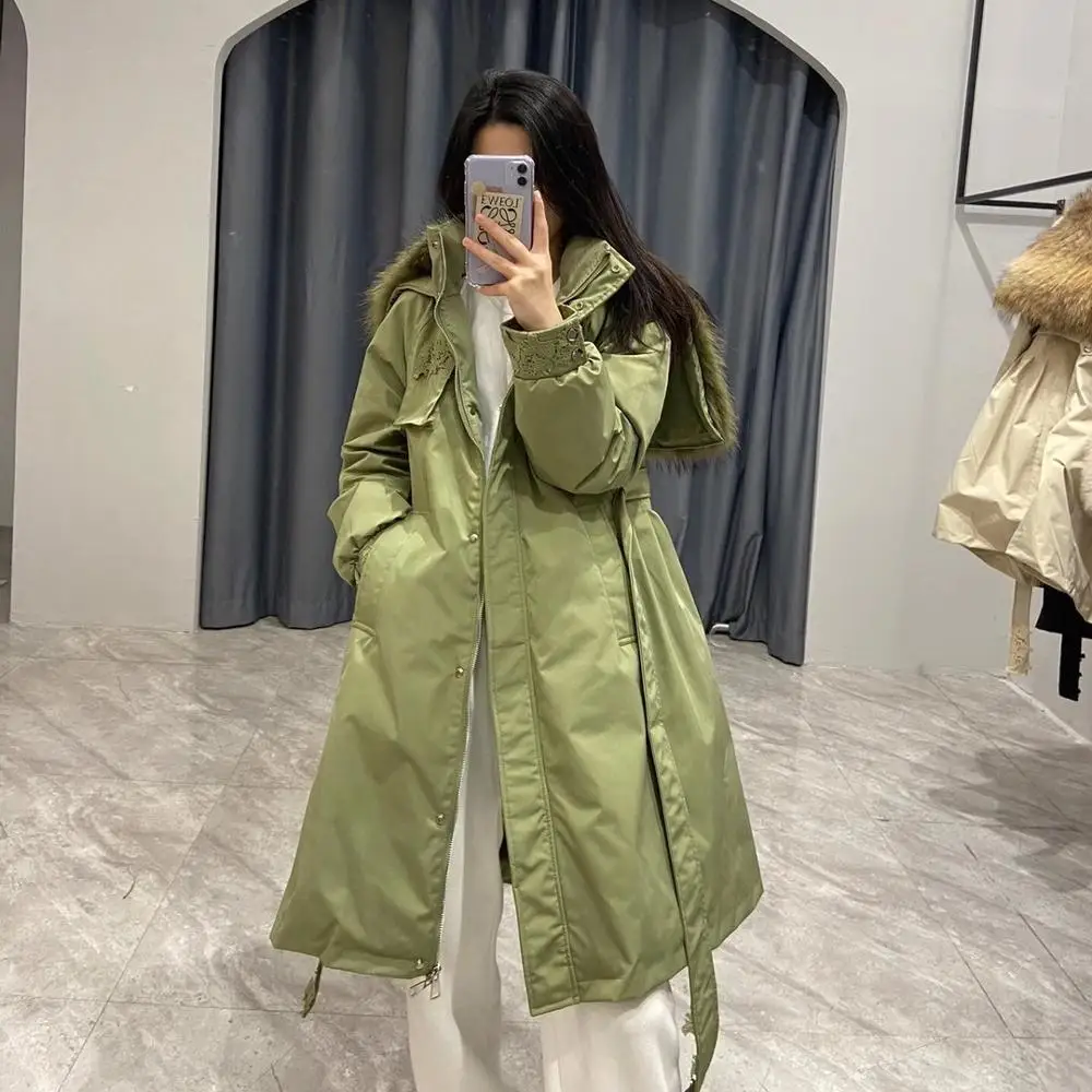 

Parka Overcoat Women 2020 Real Raccoon fur Collar Long Coat Genuine Young Down Coat Female Warm Outerwear With Belt