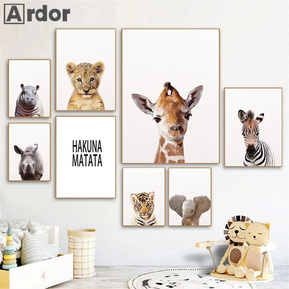 HAKUNA MATATA цитаты холст печать Лев постер с жирафом детские животные Детская