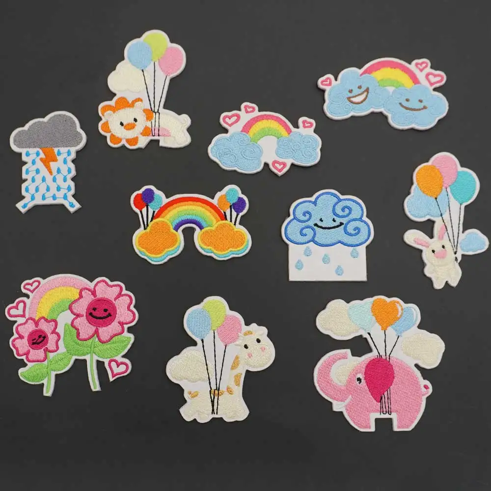 Симпатичные радужные облакообразные вышитые нашивки с гладильной подложкой для