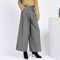warm wool womens pants 2021 winter female high waist pleated wide leg pants capris women trousers woman plus size 4xl 609j