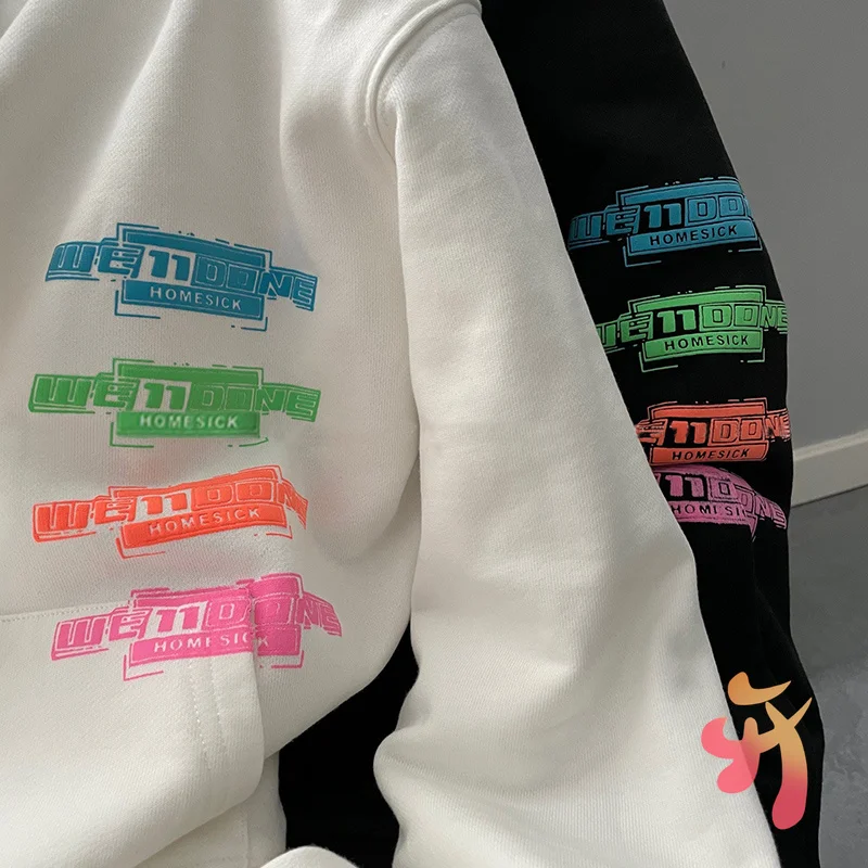 

Толстовка WE11DONE для мужчин и женщин, Свободный свитшот с радужными надписями, с капюшоном, Повседневный пуловер оверсайз