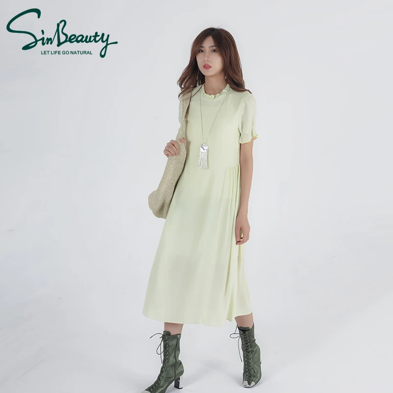 

SINBEAUTY Hollowed out Sense of design Solid color Women 2021 Party Short-sleeved Long Dress Summer Loose Casual