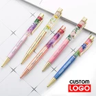 Ручка шариковая, металлическая, с изображением цветов