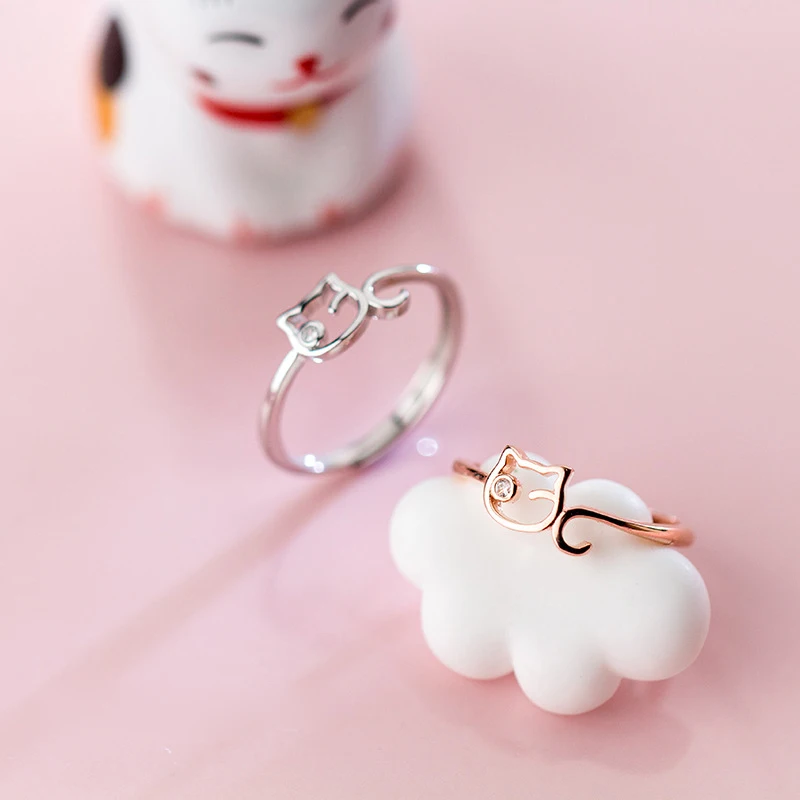 Trustdavis 100% чистое серебро 925 пробы коктейльное кольцо с милым котом размер 5 6 7 для