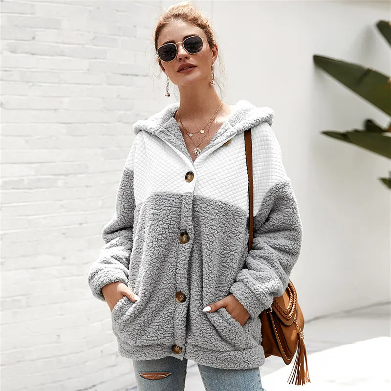 

Women's Winter Long Sleeve Wool New Splicing Hooded Jacket Outwear Coat