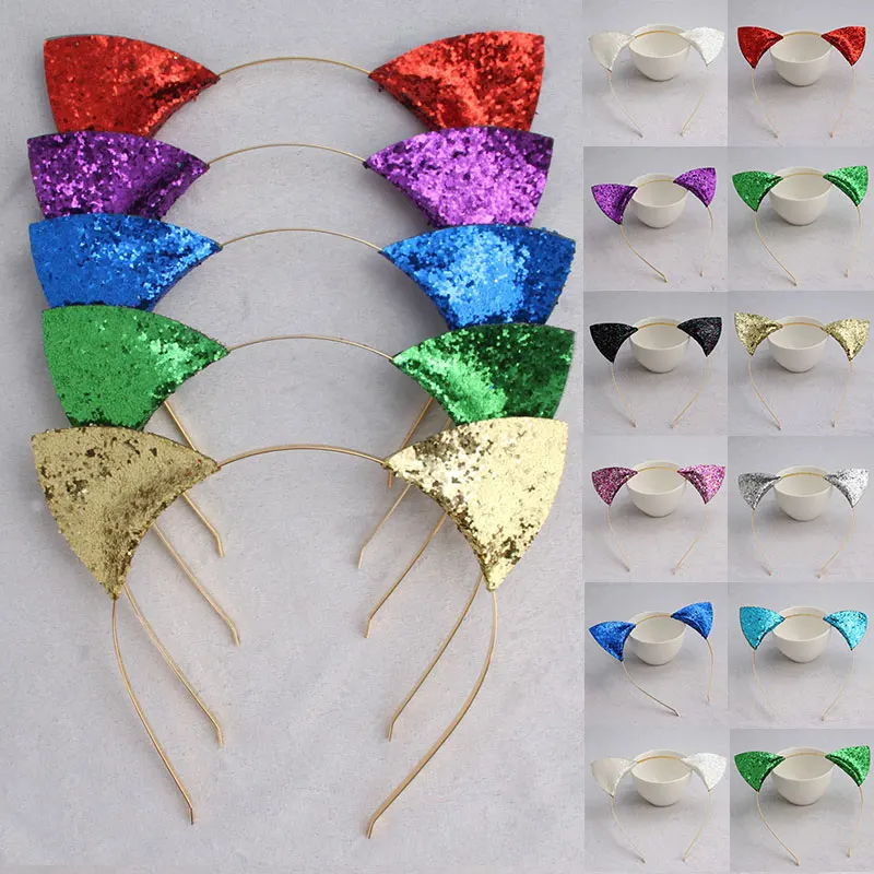 

Cartoon 1PC Hot Sale Gifts 28 Colors Children Cute Shiny Sequins Cat Ears Headband Cat Ear Kids Headband Hair Accessories Girls