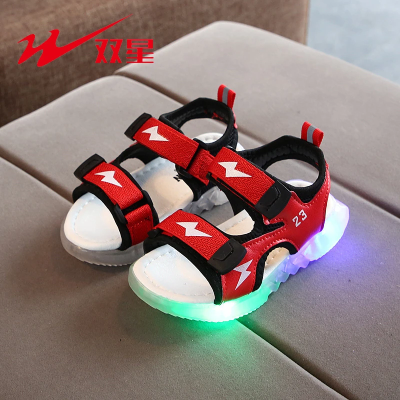 Детская обувь с двойной звездой Светодиодные фонари Сандалии для мальчиков