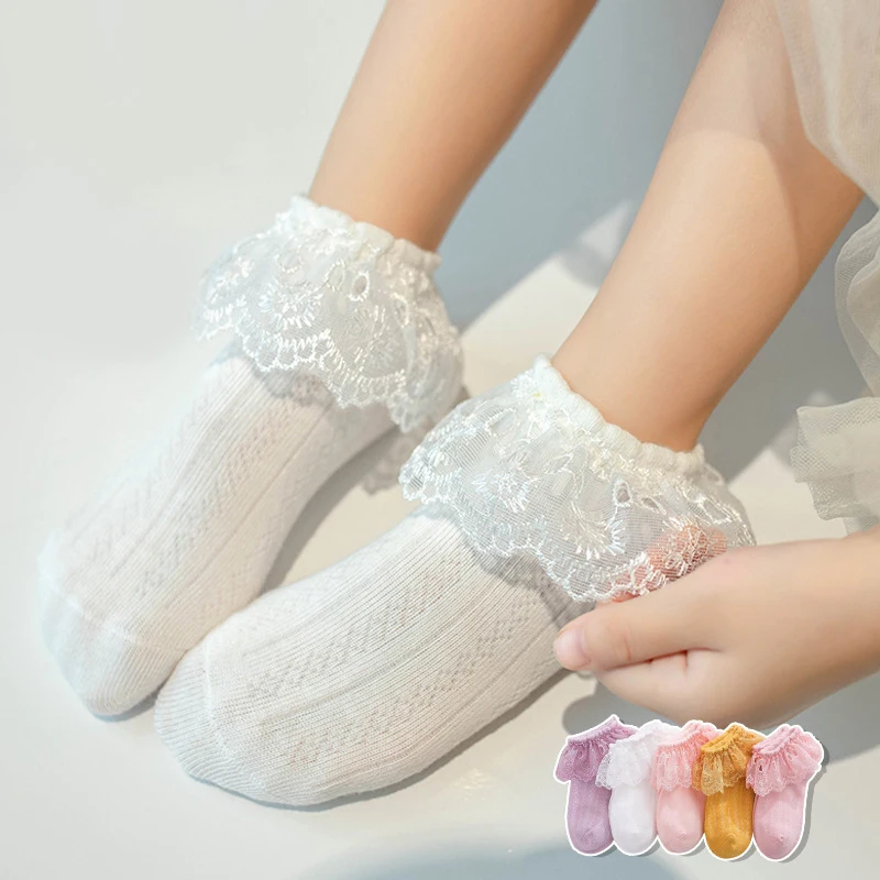 Кружевные носки с оборками для маленьких девочек дышащие хлопковые детские