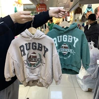 winter new top unisex loose plush thick rugby printed hoodie sweater