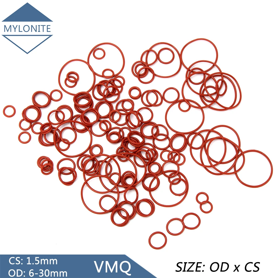 

100pcs VMQ Silicone Rubber Sealing O-ring Replacement Red Seal O rings Gasket Washer OD 6mm-30mm CS 1.5mm DIY Accessories S113