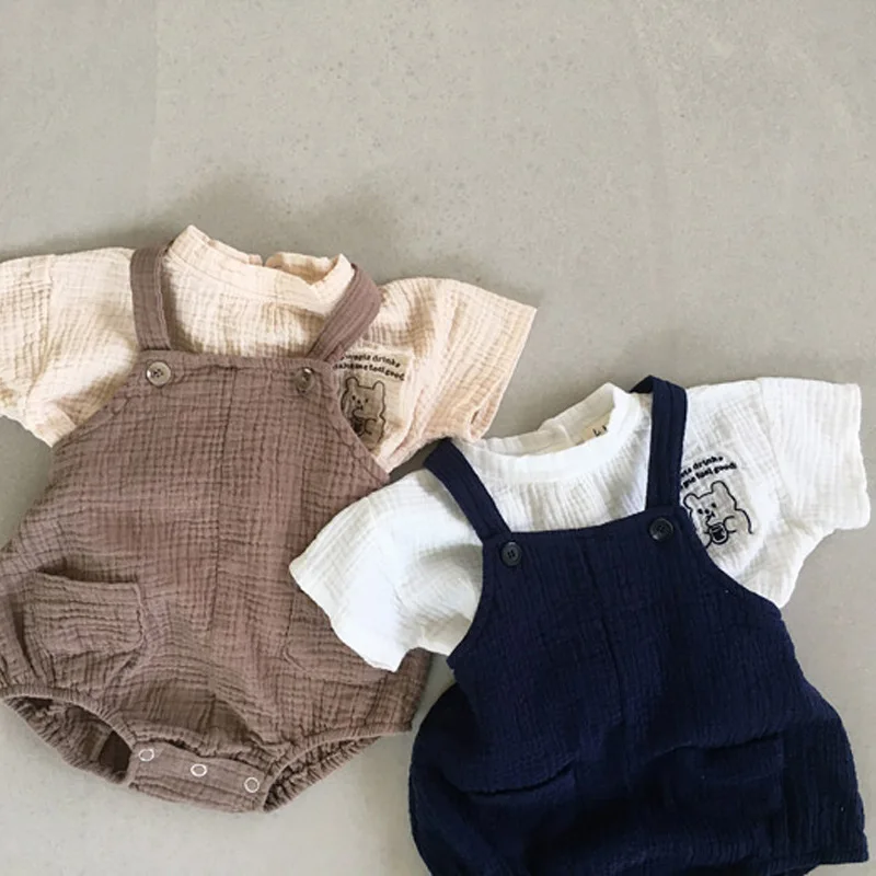 

Koodykids Baby Boys Grils Summer Clothing Sets Bear Printed T Shirts Bodysuits 2PCS Toddlers Boys Clothing Sets Shirts Rompers