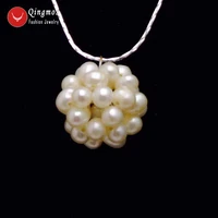 qingmos natural white pearl handwork weaving 18 20mm round ball pendant necklace for women silver plated chain chokers 17