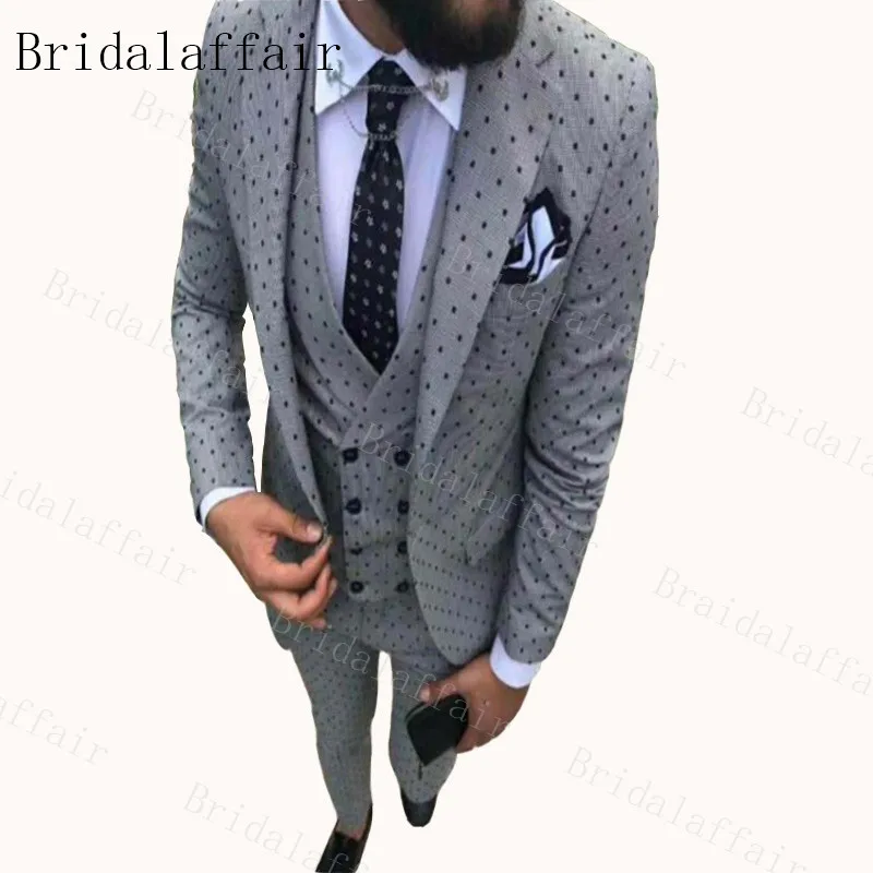 Мужской костюм в горошек Bridalaffair сезона 2020 года цвета слоновой кости 3 предмета