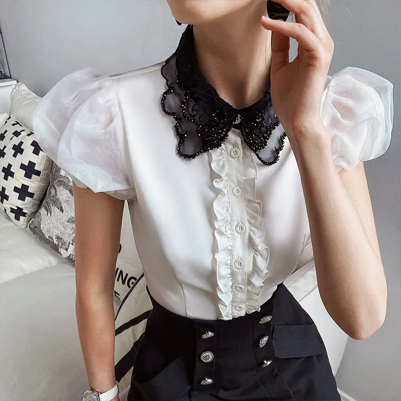 Эксклюзивная Повседневная белая блузка Dabuwawa летняя элегантная женская рубашка с