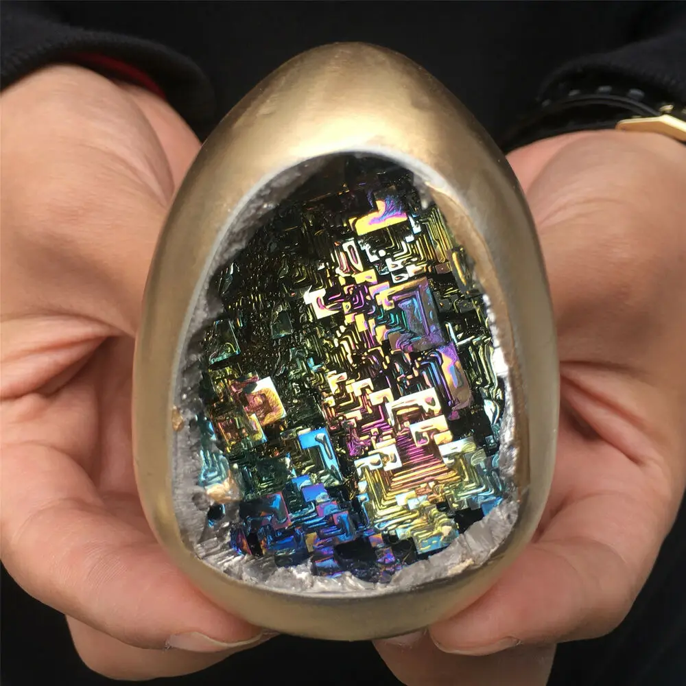 

1pc Rainbow Bismuth Ore Egg Quartz Crystal geode Mineral Specimen Reiki Healing Mineral Gemstone Decor Titanium Bismuth Rare Ore