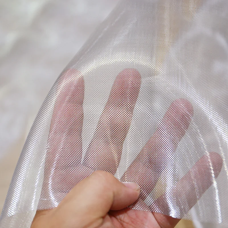 Tela de hilo duro metálico de 50x145cm, Material de costura de tul de Organza transparente, soporte de falda para dar forma a la tela, malla brillante