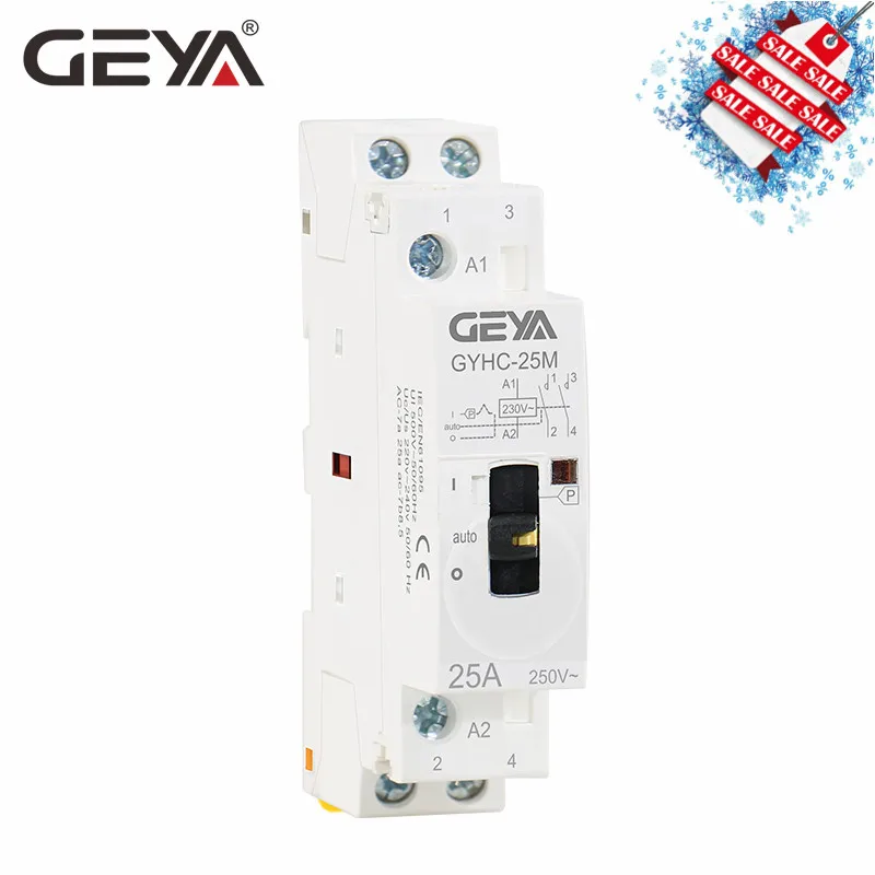 GEYA GYHC модульный контактор 2P 16A 20A 25A 2NO или 2NC 220V ручное управление бытовой контактор на din-рейке
