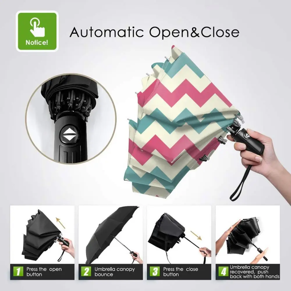 Comprare Ombrello Automatico Pioggia Donna Ombrello A Tre Pieghe Chevron Zig Zag Modello Ombrello Antivento Ombrello Impermeabile Femminile