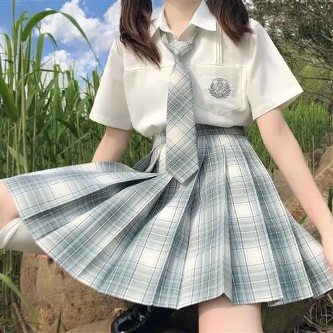 [Ning Tea Clear] Новая форма JK из двух частей Корейская Студенческая клетчатая юбка
