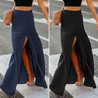 ZANZEA женские сексуальные высокие юбки с разрезом 2020, модные женские однотонные Макси-юбки, повседневные длинные юбки на молнии сзади
