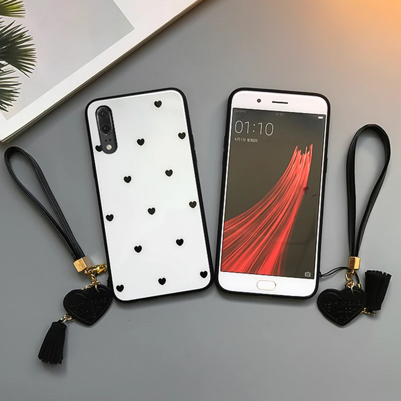 

Case & Strap For VIVO Y73 Y95 Y91 Y93 Y97 Y81 Y85 phone Cases For VIVO Y75 Y71 Y67 Y17 Y3 Y7S Small Love Heart Glass Hard Cover