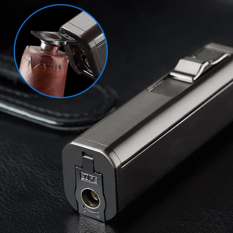 

Metal Windproof Cigar Butane Lighter Gas Lighters Cigar Cutter Three Jet Torch Spray Gun Blue Flame Fierce firepower 1300 C