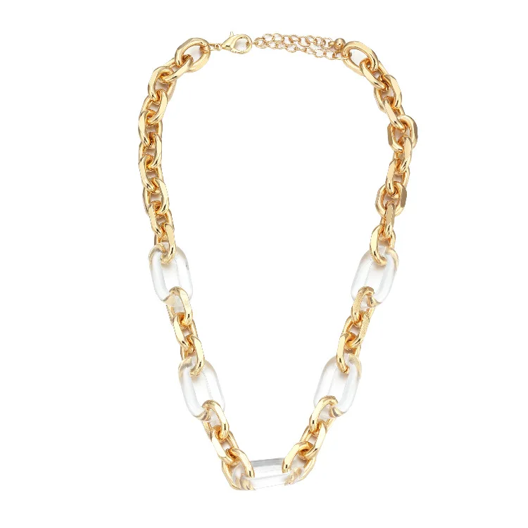 

Punk Hip Hop Chunky Chain Choker Necklace For Women Goth Thick Patchworking Transparent Resin Gold Metal Necklace Grunge Jewelry
