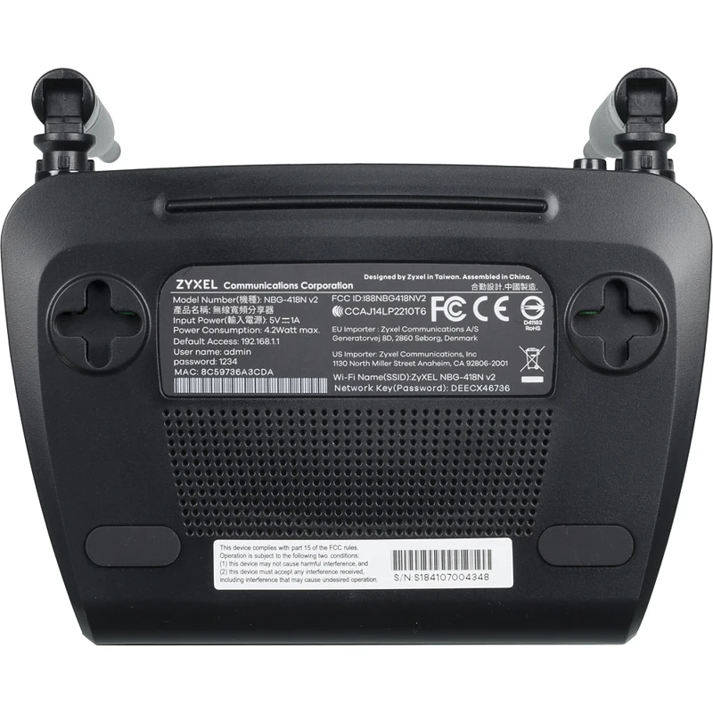 Роутер беспроводной Zyxel NBG 418N v2 (NBG 418NV2 EU0101F) N300 10/100BASE TX черный|Беспроводные роутеры|