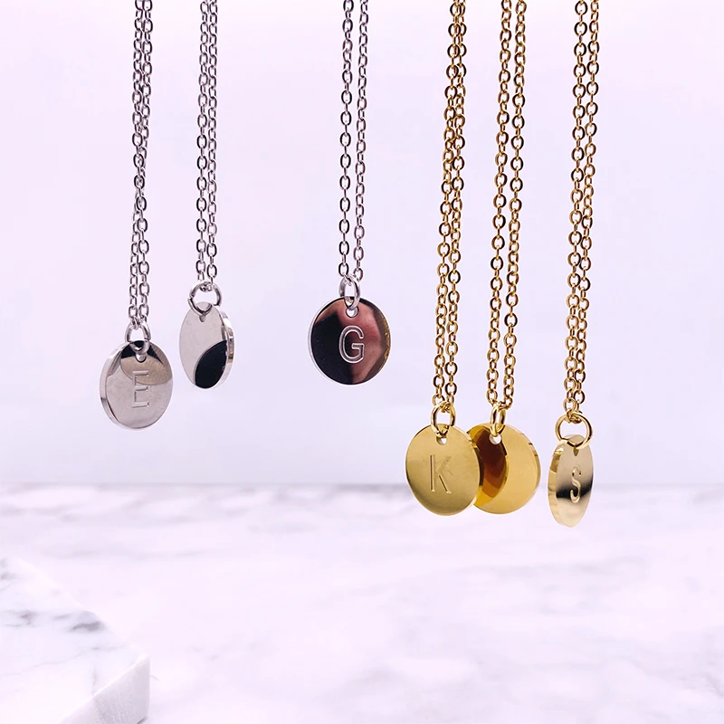 Нержавеющая сталь 26 Алфавит A-Z диск Начальная буква ожерелье для женщин мужчин 12