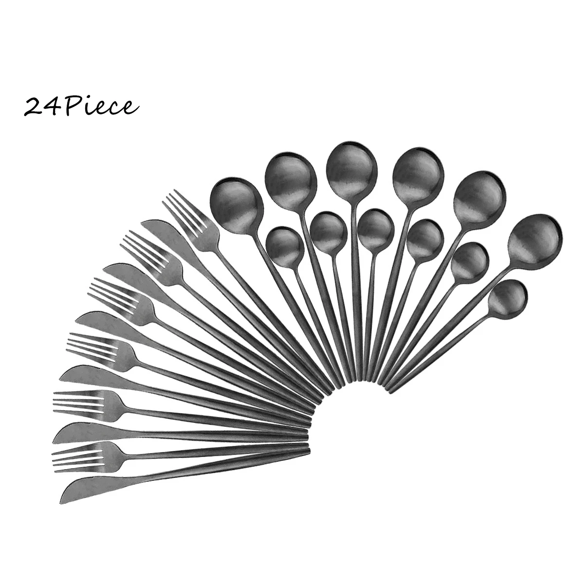 24 шт Черный набор столовых приборов 18/10 нержавеющая сталь посуды золотые