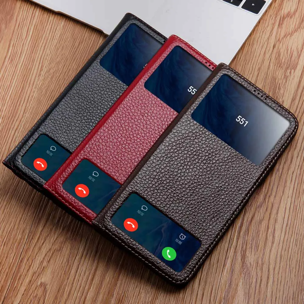 

For Huawei Honor 9x Pro Case Luxury Genuine Leather Case Dual Window Flip Cover For Huawei Honor 9x Case Business Book Cover